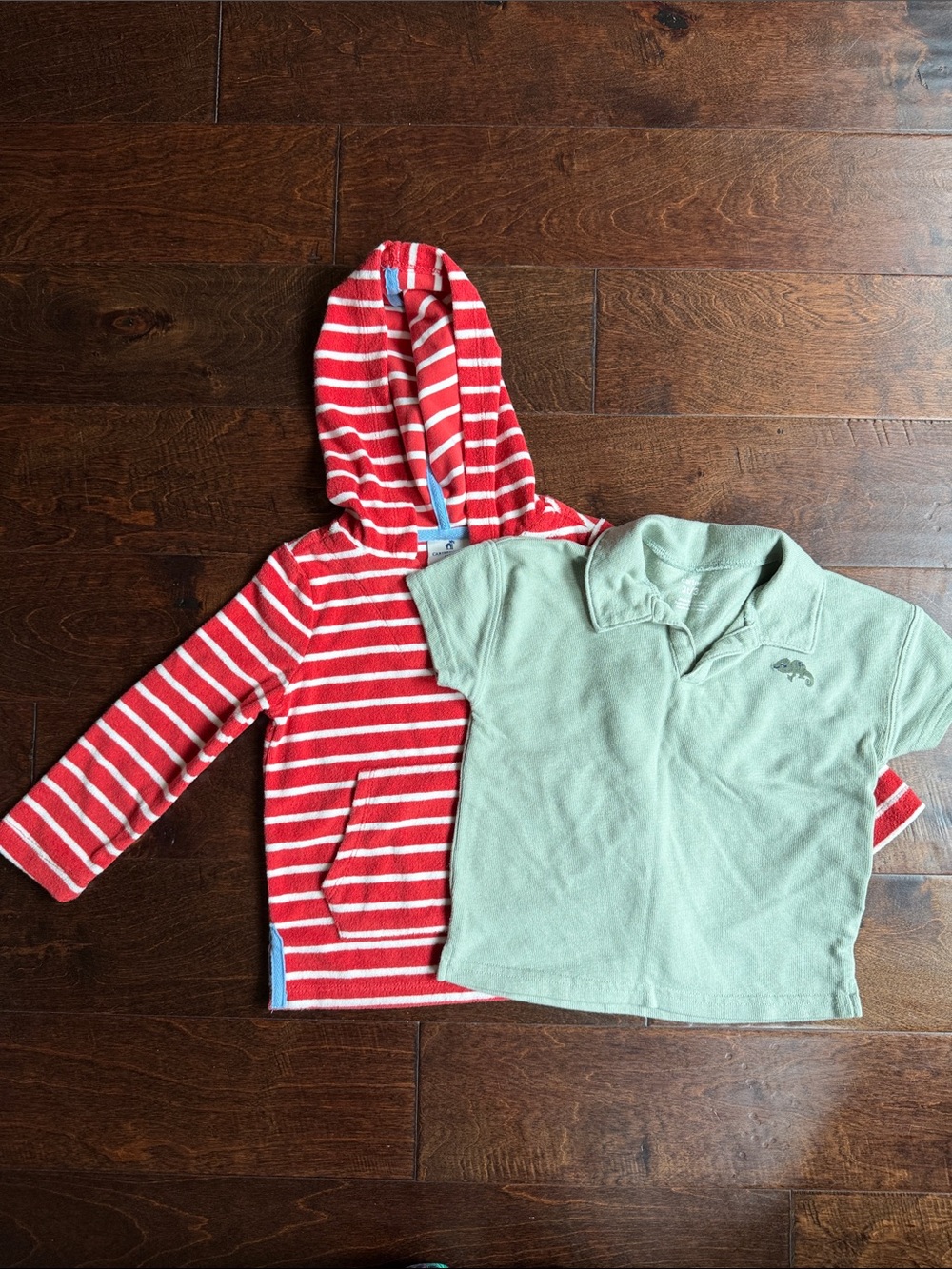 3T Burnt Red & White Striped Hooded Kids Shirt and Mint Green Polo